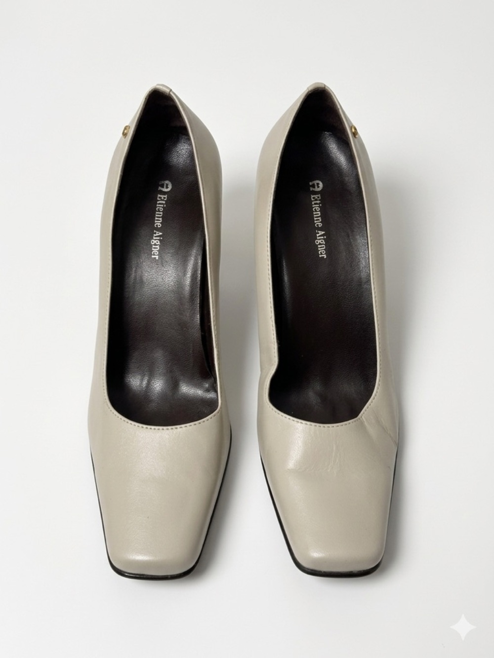 Etienne Aigner G-OLGA Beige Leather Square Toe Block Heel Pumps 8M - Picture 2 of 12